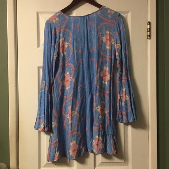 Cleobella Boho Blue Abstract Bell Sleeve Dress - Picture 8 of 13